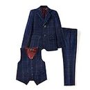 Yuanlu Kids Formal Tuxedo Suits Boys Blazer Vest and Pants Set Plaid Navy Size 4T