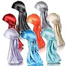 LEADUWAY 8Pcs Silky Durags, Silk Durag for Men Women, Satin Doo Rag for 360 Waves, Durags Pack with Extra Long Tail and Wide Straps