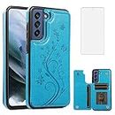 Phone Case for Samsung Galaxy S21 FE Gaxaly S 21 FE 5G with Tempered Glass Screen Protector Card Holder Wallet Cover Stand Flip Leather Cell Glaxay S21FE5G UW S21FE 21S G5 Cases Women Men Blue
