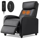Recliner Chair for Adults, Massage Reclining Chair for Living Room, Adjustable Modern Recliners Chair, Home Theater Seating Single Sofa Recliner with Padded Seat Backrest (Deep Black)