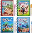 Brillwist Water Magic Book, Magic Doodle Pen | Colouring Doodle Drawing Board Games for Kids | Magic Water Book Reusable Drawing Book (Set of 4 Book + 4 Pen)