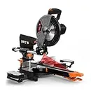 DWT Sliding Compound Miter Saw with 3 Blades, 15A 10", Double Speed (4500 RPM & 3200 RPM), Bevel Cut (0°-45°) with Laser, Extension Table, Iron Blade Guard, Cutting Wood, PVC or Soft Metal