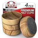 Medipaq Premium Felt Castor Cups for Wooden Floors & Smooth Surfaces - 4x Large 60mm diameter Dark Wood Grain - Chair Leg Floor Protectors - Castors for Furniture - Furniture Cups