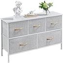 Yaheetech Chest of Drawers, Fabric Storage Dresser 5 Drawers Vertical Chest with Spacious Wooden Tabletop & Sturdy Metal Frame for Bedroom, Living Room, Closet, Nursery, Hallway, Light Grey