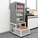 PUNCIA Fridge Stand with Storage and Wheels,Rolling Mini Fridge Table for Coffee,Portable Dorm Organizer Unit for Mini Refrigerator,Fridge Cart with Drawer Basket for Home Office,Appliance Platform