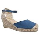 No es lo mismo - Espadrille - Jute Sandals with Wedge Heel for Women | Platform Shoes 3 Cords Espadrille with Buckle and Closed Toe | Colour: Sand Colour, Green, Red, Pink, Navy Blue, ocean, 8 UK
