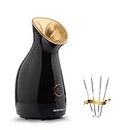 AEROKO Facial Steamer, Nano Ionic Hot Mist Face Steamer, Personal Home Sauna Spa, Humidifier Atomiser for Moisturising Skin, Cleansing Pores, Blackhead Acne Remover Kit Included, Black-Gold