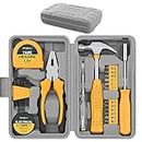 Hi-Spec 24pc Yellow Household DIY Tool Kit Set. Small Mini Tool Box Set of Starter Basic Tools for Home & Office