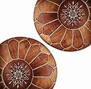 Set of 2 Amazing Moroccan Pouf,Light tan & Natural Leather,Moroccan Pouffe, Nursery Pouf,Ottomans Footstool,100% Handmade Leather Poof,Ready to Magic Your Living Room!