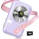 Digital Camera, FHD 1080P Kids Camera 44MP Point Shoot Cameras with Neck Lanyard 32GB Card, 16X Digital Zoom Anti-Shake, Compact Portable Small Camera for Kids Student Girl Boy Beginners(Purple)