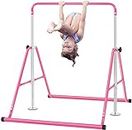BangTong&Li Gymnastics Bar for Kids Height Adjustable Horizontal Bar Folding Gymnastics Junior Training Bar for Home Gymnastics Equipment (Pink)