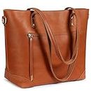 S-ZONE Vintage Genuine Leather Shoulder Bag Work Totes for Women Purse Handbag with Back