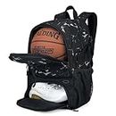 Basketball Backpack with Ball and Shoes Compartment Fit Volleyball, Soccer, Swim, Gym, Travel, and School, Large Capacity Sports Training Equipment Bags(Black)
