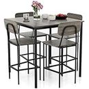 COSTWAY 5 Piece Kitchen Dining Set, Counter Height Dining Table and Chair Set with Ergonomic Backrest, Footrest & Foot Pads, Metal Structure Kitchen Table Set for Dining Room Restaurant (Grey)