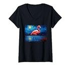 American Flamingo Bird Van Gogh pittura Maglietta con Collo a V