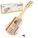 Lelin Wooden Striped Decor Guitar Children Toddler Musical Instrument Pretend Play Music Toy Interactive Role Play Game Early Developmental Gift for Kids Boys Girls Ages 3 year old +