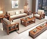 K L Furniture Solid Sheesham Teak Wood Wooden Sofa Set 5 Seater Home Furniture Living Room|Wooden Sofa Set 3+1+1|Teak Wood Furniture|Sofa Set 5 Seater|5 Seater Sofa Set (3+1+1, Brown Finish)