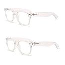 V.W.E. 2 Pairs Transparent Neon Color Deluxe Reading Glasses - Comfortable Stylish Simple Readers Magnification (Clear, 1.50)