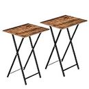 HOOBRO Side Table 2 Set, Folding Tables, TV Tray Table, Snack Table for Eating, Small Sofa End Laptop Drinks Coffee Table for Small Space, Living Room, Industrial, Metal Frame, Rustic Brown EBF25BZ01