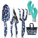 WORKPRO 5PCS Garden Tool Set, Aluminum Heavy Duty Gardening Tool Set with Garden Tool Bag, Outdoor Garden Hand Tools, Blue Insect and Flower