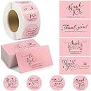600 Pieces Thank You For Supporting My Small Business Cards and Stickers Set - Pink Gold Foil Thank You Cards for Retail Store Package Insert Envelope Seals Business Owner Sellers