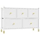 YITAHOME Chest of Drawer with 5 Drawers PU Leather Storage Drawers Dresser Sturty Metal Frame for Bedroom Living Room Hallway Nursery, White