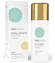 Cosphera Collagen Booster Creme 50 ml Vegan - mit Hyaluronsäure, Peptiden & Vitamin B3 - Gesichtscreme gegen Falten - Anti Faltencreme gegen Tränensäcke, Augenringe und Stirnfalten