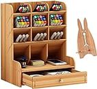 AUMA Wooden Desk Organizer, Multi-Functional DIY Pen Holder Box, Desktop Stationary, Home Office Supply Storage Rack with Drawer, Cell Phone Holder (Wood-01)