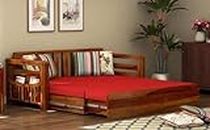 PS DECOR Solid Sheesham Wood Sofa Cums Bed Furniture Set with Storage and Cushions for Living Room | Bedroom | Drawing Hall Queen Size (Honey Finish)