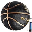 Senston 29.5'' Basketball Outdoor Indoor Rubber Basketball Ball Official Size 7 Street Basketball with Pump Black/Gold