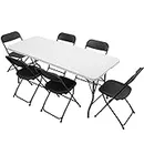 VINGLI 6 FT Plastic Folding Table Set with 6 Black Folding Chairs for Picnic, Event, Training, Outdoor Activities, at Home and Commercial Use