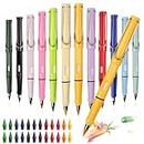 TPBSITNS 12 Pcs Colored Eternal Pencils, Forever Pencil, Infinity Pencil with Eraser for Writing Drawing and Home School Office Supplies(Including 12 Pencils + 12 Erasers + 24 Replacement Nibs)