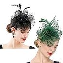 Lanburch Fascinators for Women,Fascinator with Headband Clip for Tea Party(Black+Green)