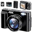 4K Digital Camera for Photography Autofocus 48MP 4K Camera with SD Card, 180° 3.0 inch Flip Screen Vlogging Camera for YouTube Video Compact Cameras with 16X Digital Zoom, Anti-Shake, 2 Batteries