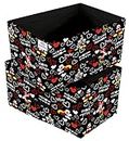 Heart Home Disney Mickey Print Non Woven Fabric Modular Closet Organizer Box with Handle Set Of 2(Black)-HHEART16027