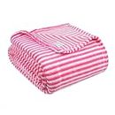 BSB HOME Polyester Premium Jacquard Plush Double Blanket | 300 GSM Lightweight Cozy Soft for Bed, Sofa, Couch, Travel & Camping| 220X230 Cm Or 86X90 Inches|Pink & White