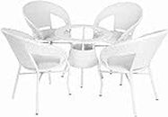 CORAZZIN Garden Patio Seating Chair and Table Set with Glass Balcony Outdoor Furniture with 1 Tables and 4 Chair Set (White)