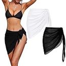 2 Pieces Sarong Coverups for Women Bathing Suit Wrap Swimsuit Skirt Bikini Swimwear Chiffon Cover Up Beach Accessories (A-Black+White)