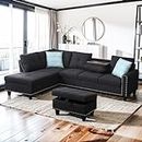 Yehha L-Shaped Sectional Sofa, Modern Linen Living Room Furniture Set with 2 Cup Holders & Storage Ottoman, Right Facing Chaise Lounge, Sofá & Couch for Small Space, Apartment, Charcoal Grey, Full