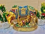 LABHCART Handcrafted Brass Golden Kamdhenu Cow with Calf, Vastu Gau MATA Idol, Spiritual Vastu Nandi Pooja Figurine Sculpture, Kamdhenu Cow & Calf Idol for Home and Office