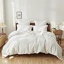Simple&Opulence King Duvet Cover Set-100% Linen Duvet Cover-1 Breathable Soft Quilt Cover with 2 Pillowcases-Luxury Hypoallergenic Flax Linen Bedding-White