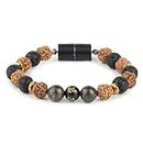 Mesmerize Natural Stone Bracelets | Pyrite OM, Rudraksha, Lava Om with MagSnap Closure - Stylish, Durable, and Spiritual Men's Jewelry (Rudraksh Om, XL)