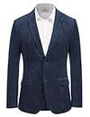 Men's Slim Fit Two-Button Blazer Corduroy Sport Coat Suit Jacket Navy Blue XL