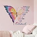 Mfault Inspirational Butterfly Believe in Yourself Quote Wall Decals Stickers, Large Motivational Saying Decoration Teens Girls Bedroom Living Room Art, Positive Phrase Women Home Kitchen Decor