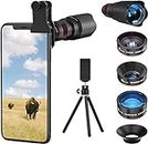 7 in 1 Phone Camera Lens Kit - 22X Telephoto, 235 Fisheye, 25X Macro, 0.62X Wide Angle Lenses - Compatible with iPhone, Samsung, Android Phones