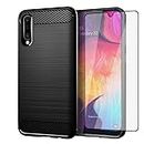 Asuwish Phone Case for Samsung Galaxy A50 A50S A30S with Screen Protector Cover and Slim Thin Soft Cell Accessories Protective Glaxay A 50 50S 30S Gaxaly S50 50A SM A505G Women Men Carbon Fiber Black