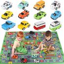Die Cast Toy Cars Set 27 Pcs, Alloy Metal Pull Back Vehicles Set with Play Mat