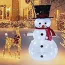 Christmas Lighted Snowman, 3 Feet Pre-Lit Light Up White Collapsible Snowman with Built-in 100 LED Lights, Pop up Snowman Christmas Decorations for Indoor Outdoor Garden, Yard, Lawn Xmas Decor