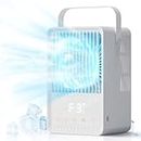 FERRISA Portable Air Conditioner, Mini 4-IN-1 Cooler Humidifier with 3 Wind Speed modes & 7 LED Light, USB Desktop Cooling Fan with Handle & 2 Cool Mist modes for Home, Office, Camping