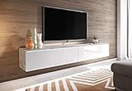 PIASKI Mueble de TV Flotante Lowboard D 180 cm, Color Blanco Hormigón, iluminación LED Opcional